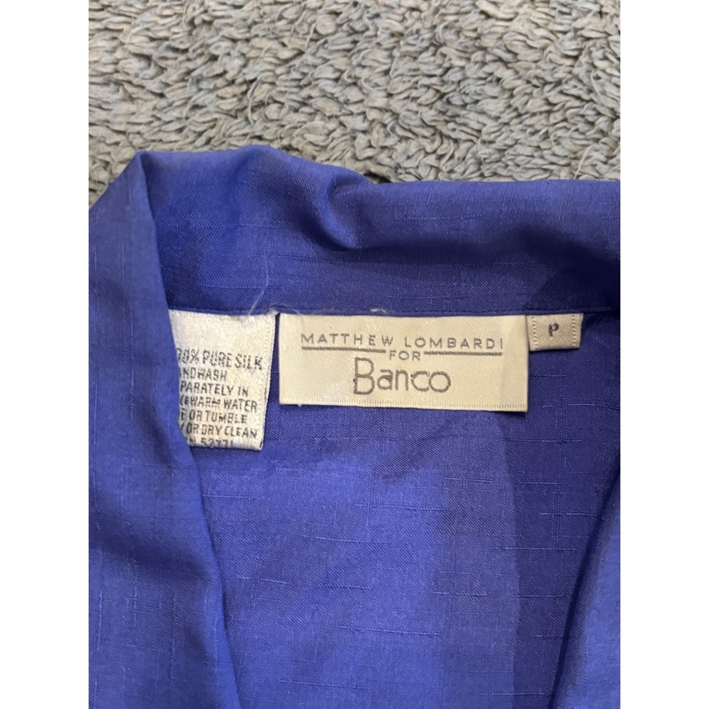 VTG Matthew Lombardi For Banco Silk Blouse Womens Size P Blue Button L/S Top - Picture 2 of 5